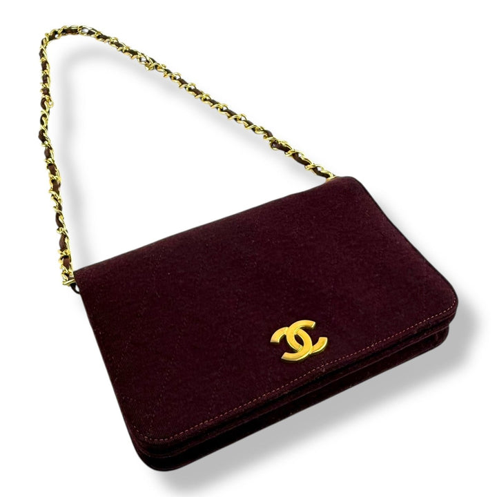 Chanel CC Burgundy Push Lock Single Flap Shoulder Handbag - Lux Central