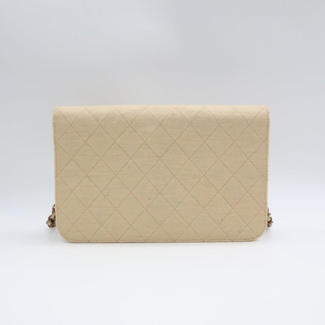 Chanel CC Cream Push Lock Single Flap Quilted Cotton Shoulder Handbag - Lux Central