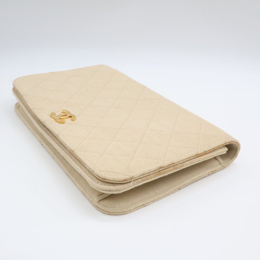 Chanel CC Cream Push Lock Single Flap Quilted Cotton Shoulder Handbag - Lux Central