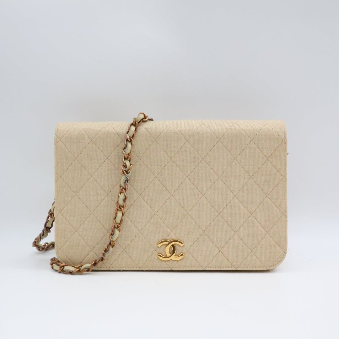 Chanel CC Cream Push Lock Single Flap Quilted Cotton Shoulder Handbag - Lux Central