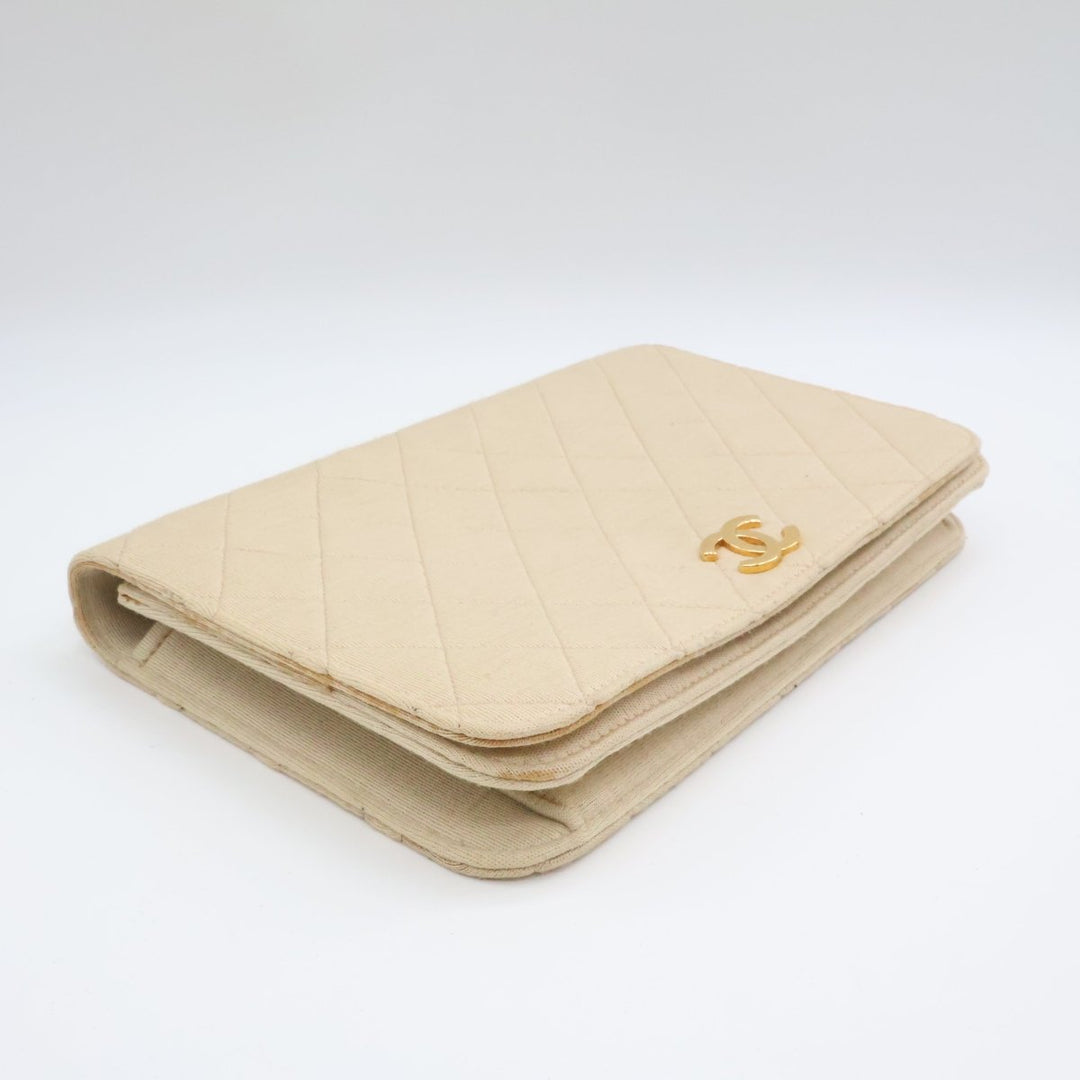 Chanel CC Cream Push Lock Single Flap Quilted Cotton Shoulder Handbag - Lux Central