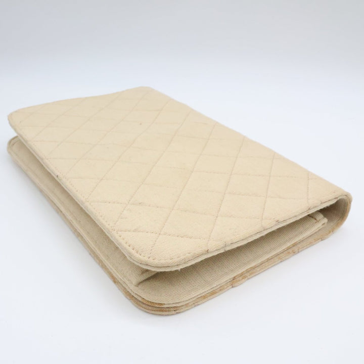 Chanel CC Cream Push Lock Single Flap Quilted Cotton Shoulder Handbag - Lux Central