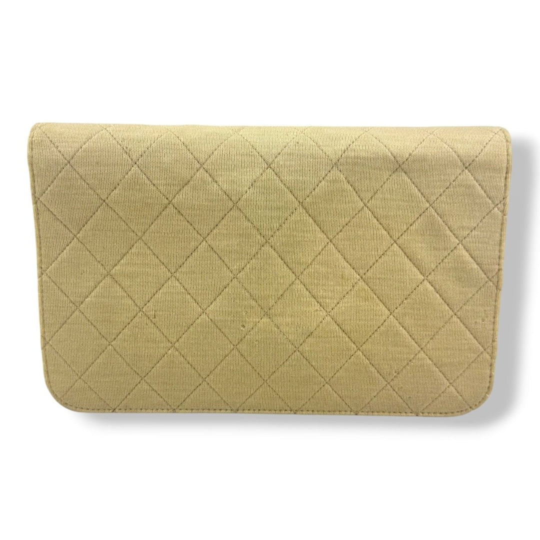 Chanel CC Cream Push Lock Single Flap Quilted Cotton Shoulder Handbag - Lux Central