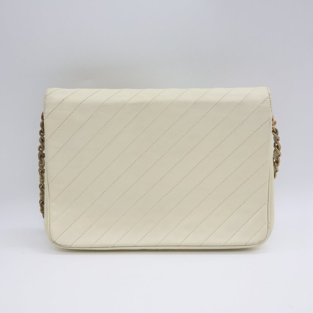 Chanel CC Cream Push Lock Single Flap Vintage Shoulder Handbag - Lux Central