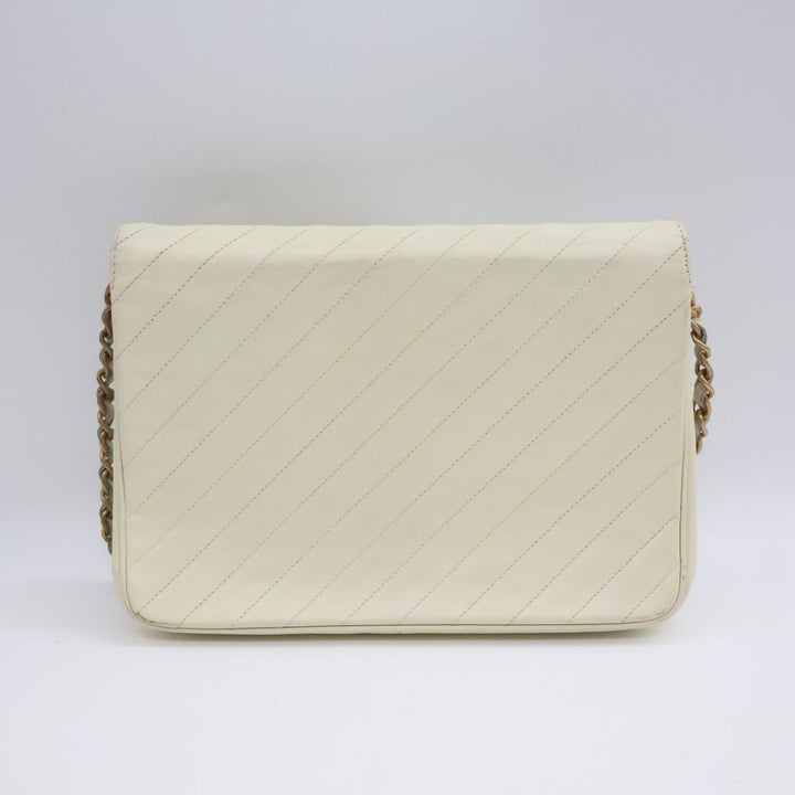 Chanel CC Cream Push Lock Single Flap Vintage Shoulder Handbag - Lux Central