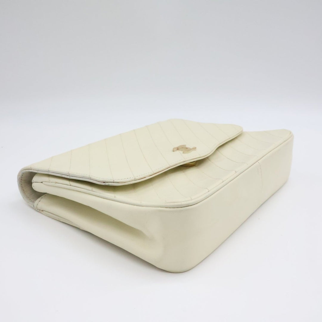Chanel CC Cream Push Lock Single Flap Vintage Shoulder Handbag - Lux Central