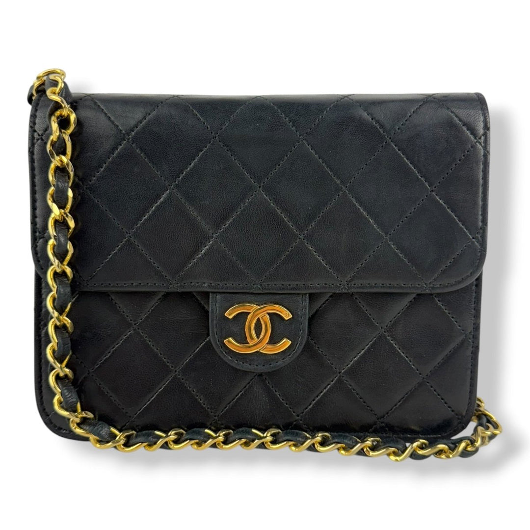 CHANEL CC Logo Matelasse Black Leather Single Flap Chain Shoulder Handbag - Lux Central