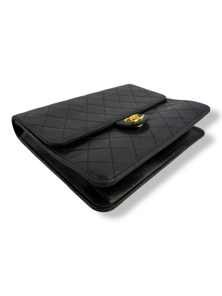 CHANEL CC Logo Matelasse Black Leather Single Flap Chain Shoulder Handbag - Lux Central