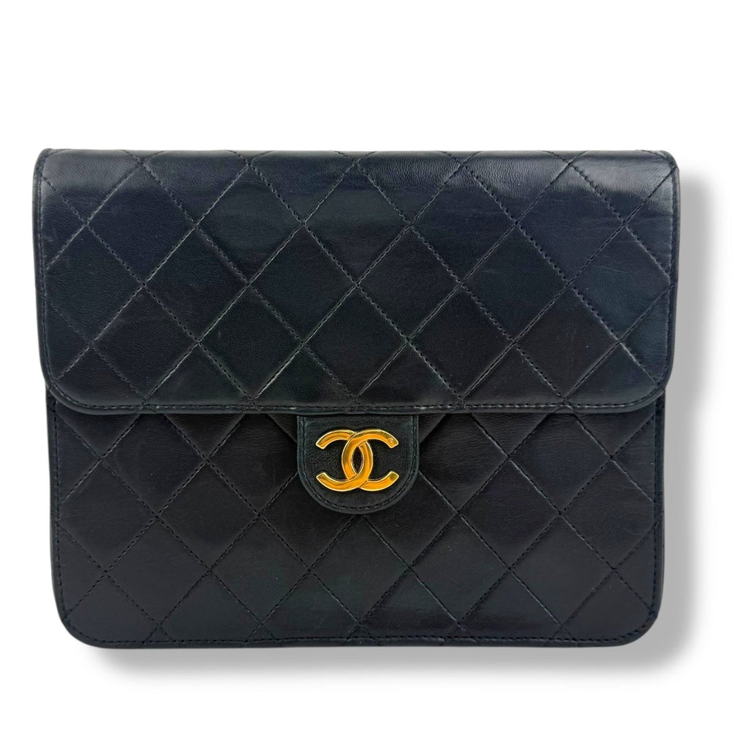 CHANEL CC Logo Matelasse Black Leather Single Flap Chain Shoulder Handbag - Lux Central