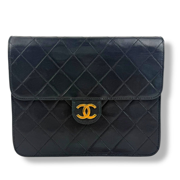 CHANEL CC Logo Matelasse Black Leather Single Flap Chain Shoulder Handbag - Lux Central