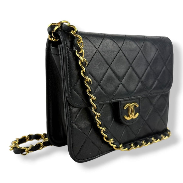 CHANEL CC Logo Matelasse Black Leather Single Flap Chain Shoulder Handbag - Lux Central