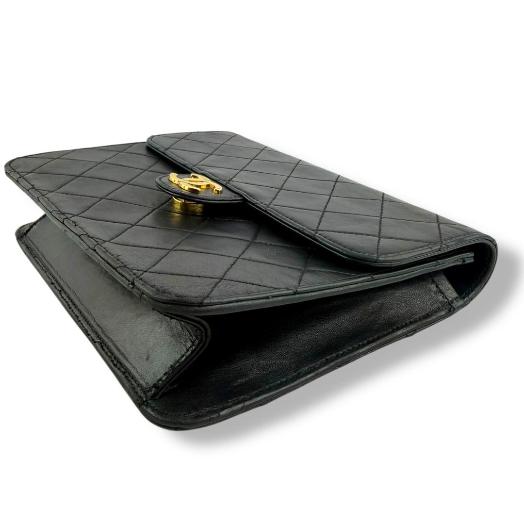 CHANEL CC Logo Matelasse Black Leather Single Flap Chain Shoulder Handbag - Lux Central