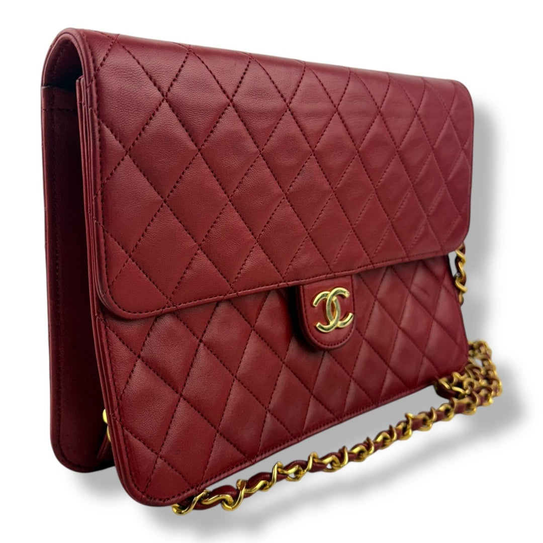 CHANEL CC Logo Matelasse Red Leather Single Flap Chain Shoulder Handbag - Lux Central