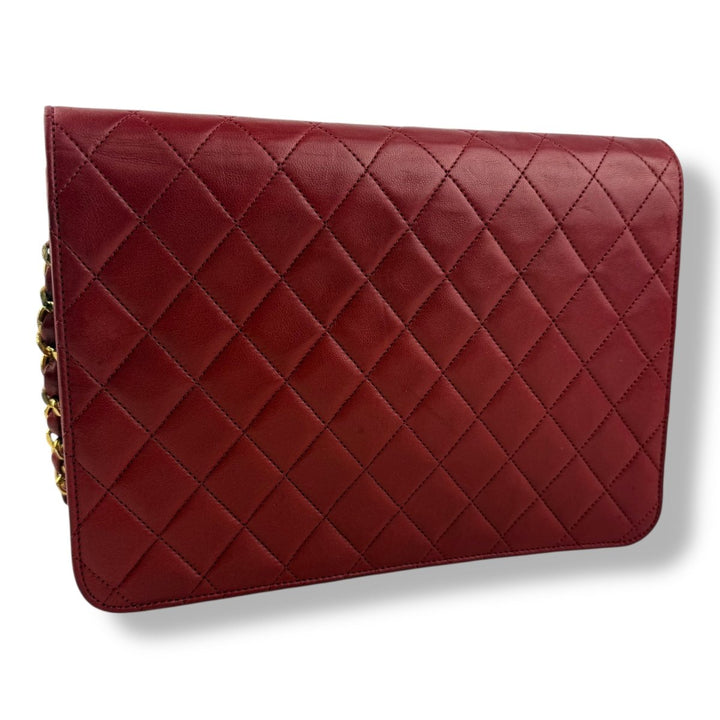 CHANEL CC Logo Matelasse Red Leather Single Flap Chain Shoulder Handbag - Lux Central