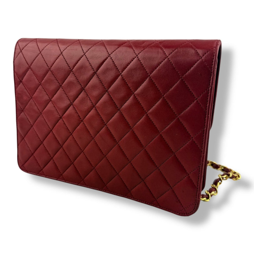 CHANEL CC Logo Matelasse Red Leather Single Flap Chain Shoulder Handbag - Lux Central