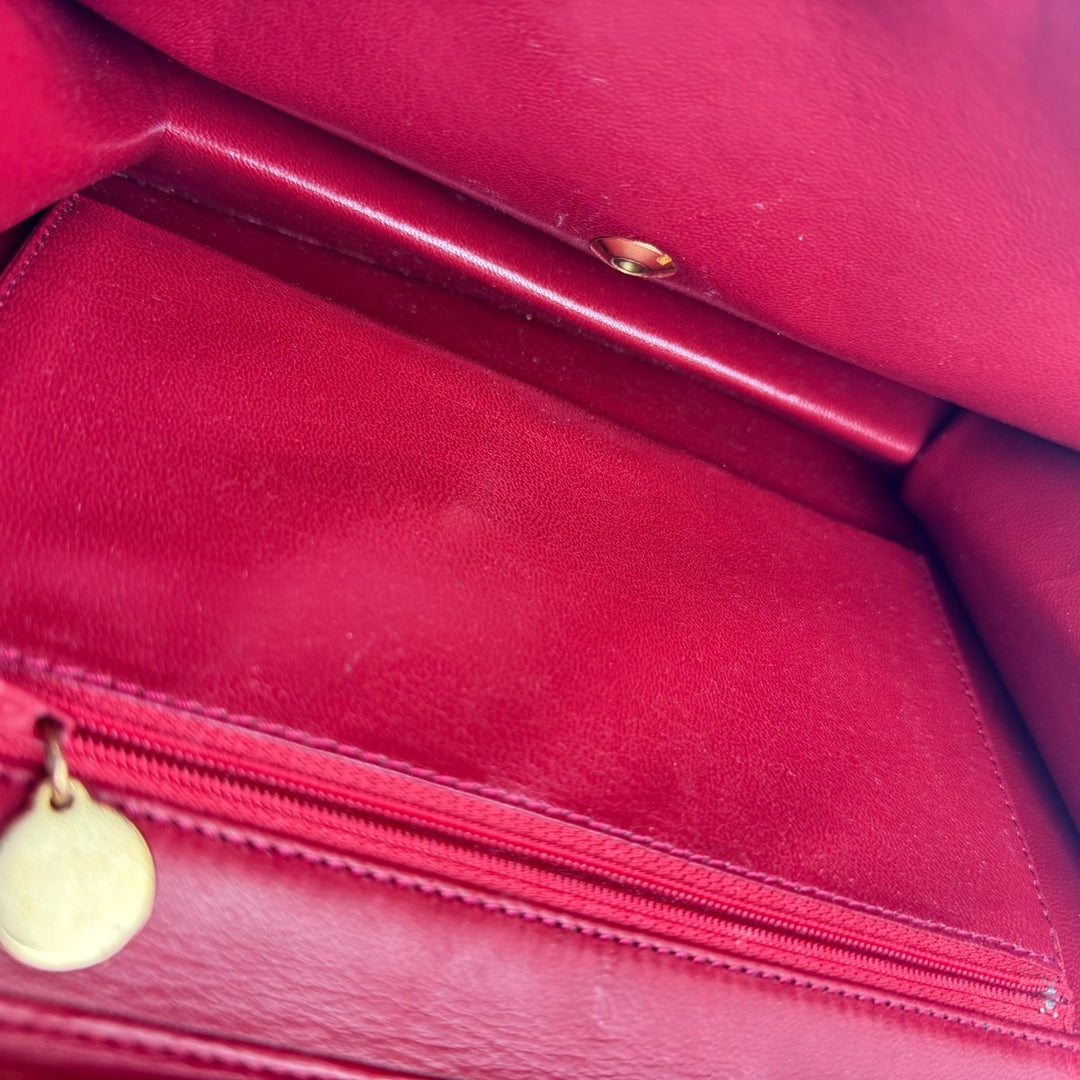 CHANEL CC Logo Matelasse Red Leather Single Flap Chain Shoulder Handbag - Lux Central