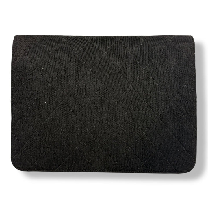 CHANEL CC Logo Quilted Cotton Black Single Flap Chain Shoulder Handbag - Lux Central