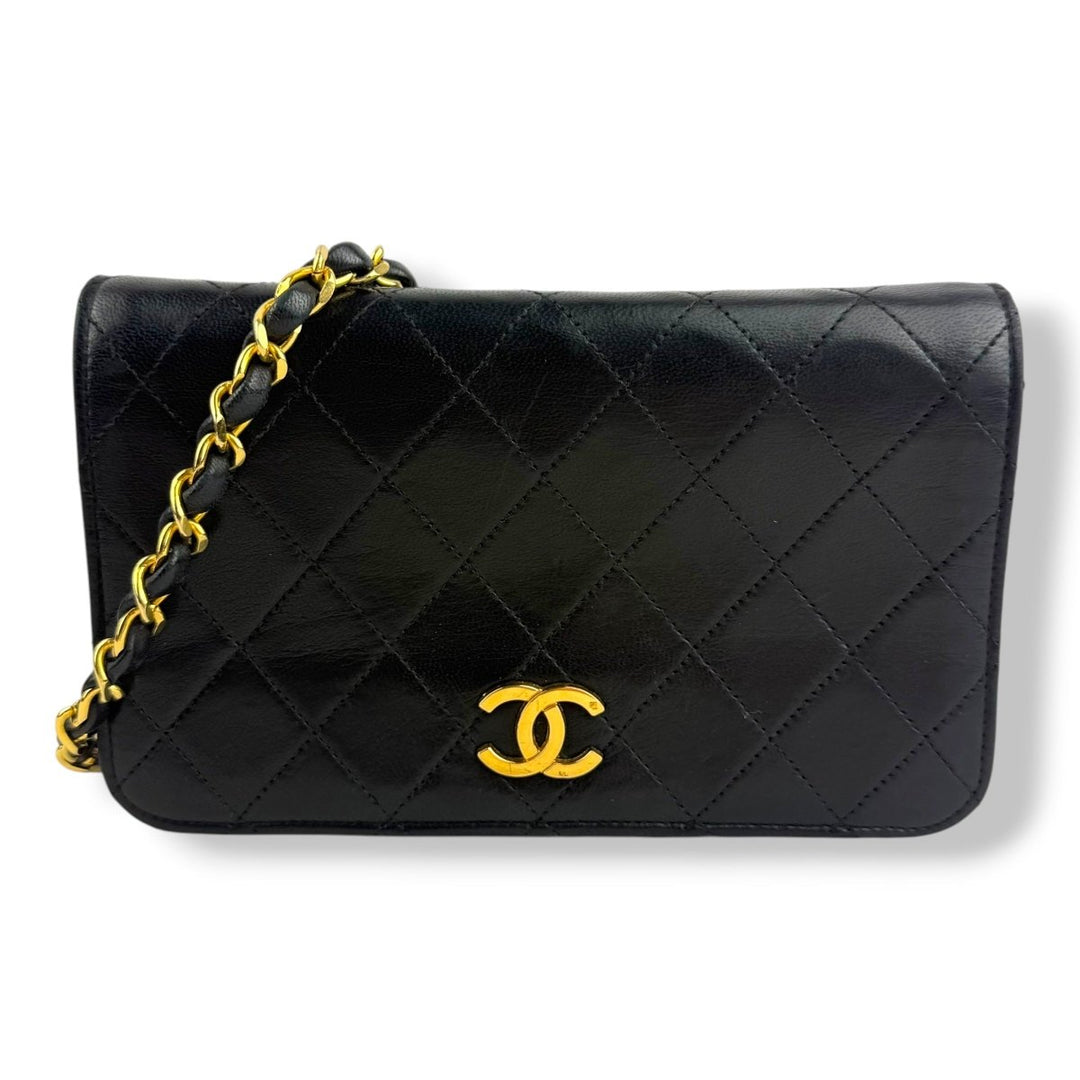 Chanel CC Mini Black Push Lock Single Flap Lambskin Shoulder Handbag - Lux Central