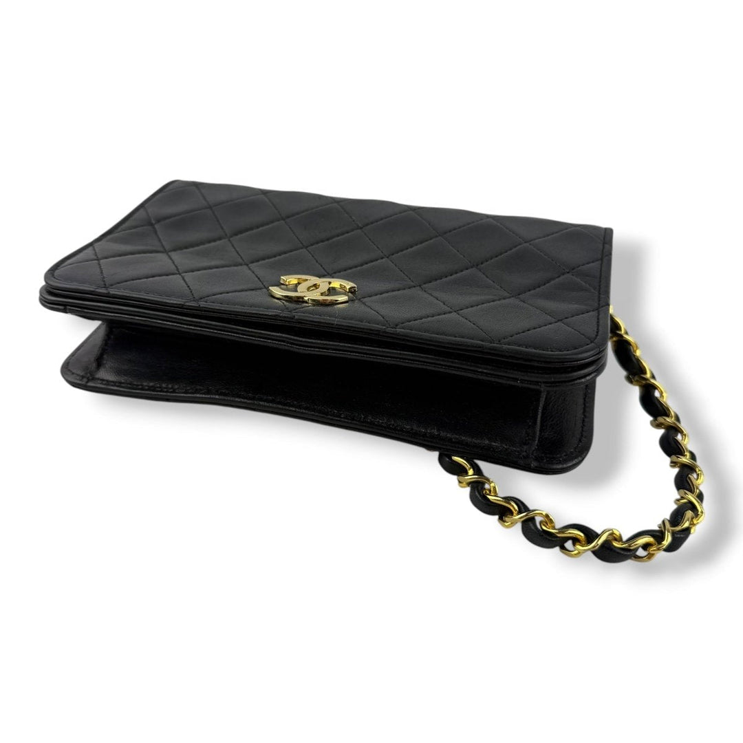 Chanel CC Mini Black Push Lock Single Flap Lambskin Shoulder Handbag - Lux Central