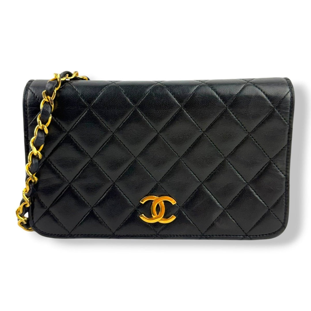 Chanel CC Mini Black Push Lock Single Flap Lambskin Shoulder Handbag - Lux Central