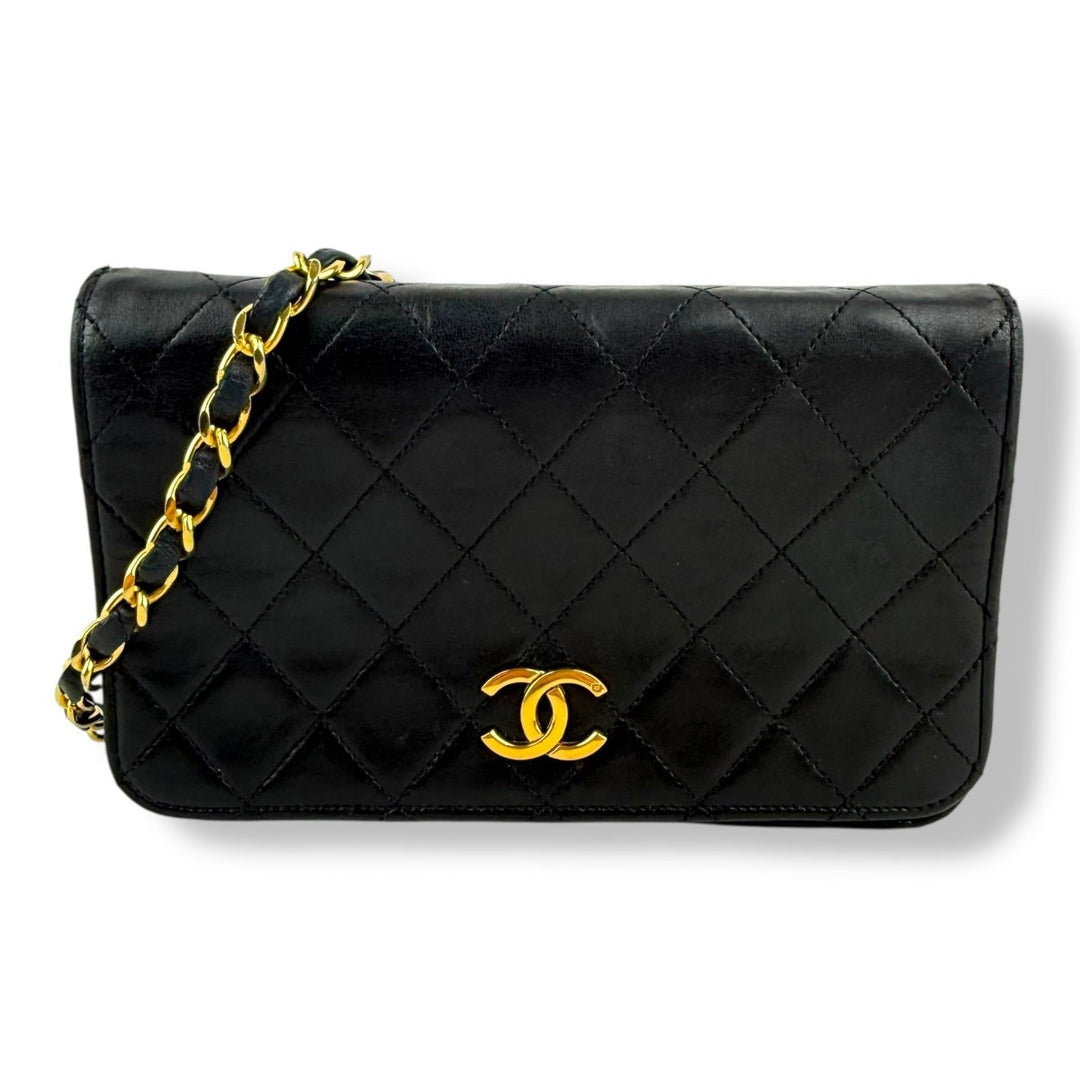 Chanel CC Mini Black Push Lock Single Flap Lambskin Shoulder Handbag - Lux Central