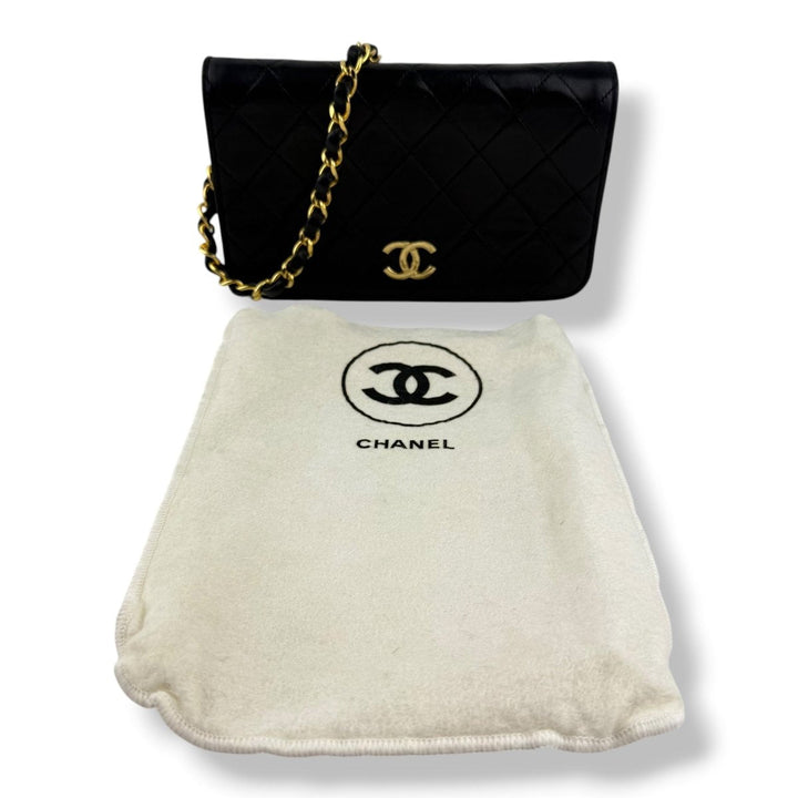 Chanel CC Mini Black Push Lock Single Flap Lambskin Shoulder Handbag - Lux Central