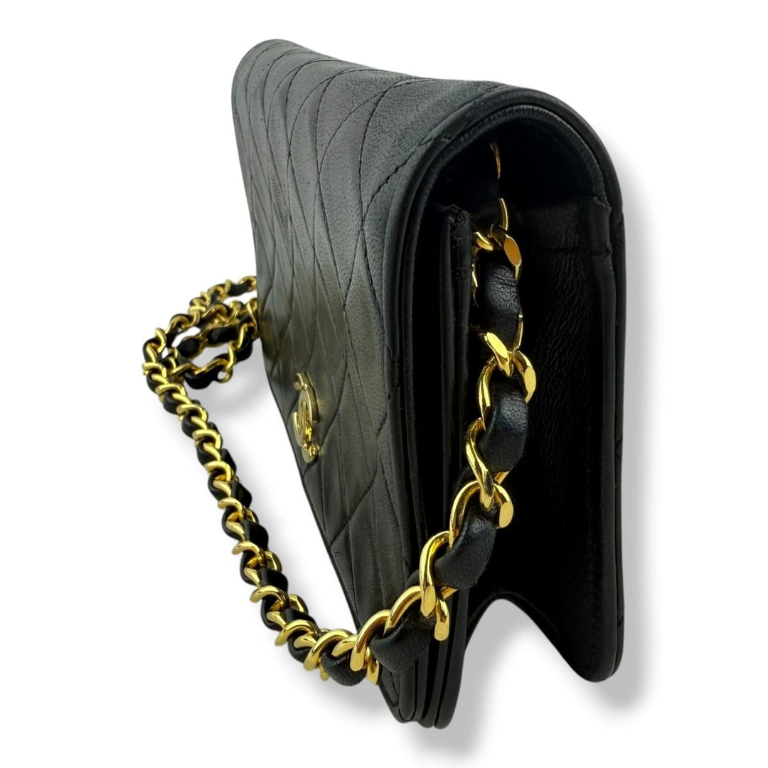 Chanel CC Mini Black Push Lock Single Flap Lambskin Shoulder Handbag - Lux Central