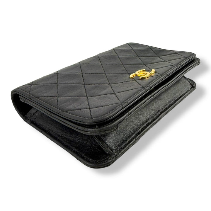 Chanel CC Mini Black Push Lock Single Flap Lambskin Shoulder Handbag - Lux Central