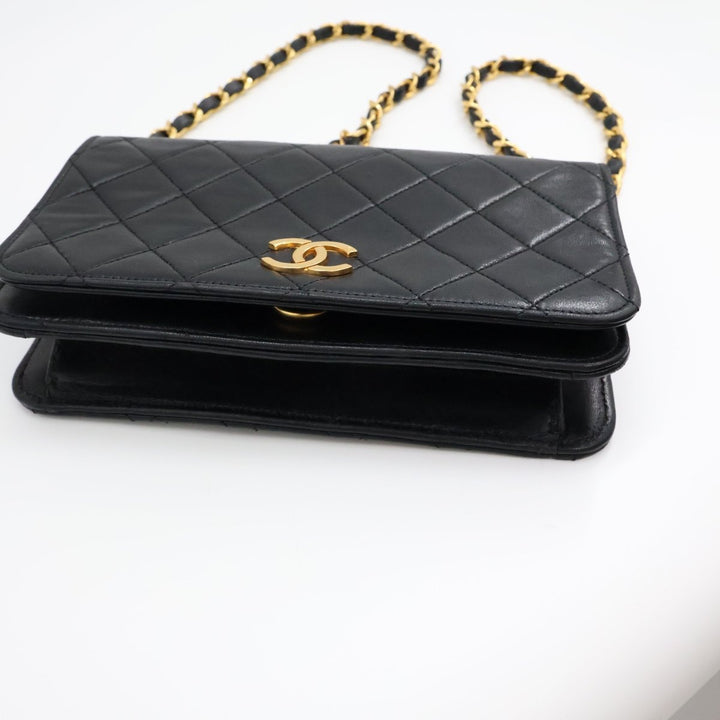 Chanel CC Mini Black Push Lock Single Flap Quilted Lambskin Shoulder Handbag - Lux Central