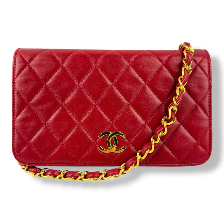 Chanel CC Mini Red Push Lock Single Flap Lambskin Shoulder Handbag - Lux Central