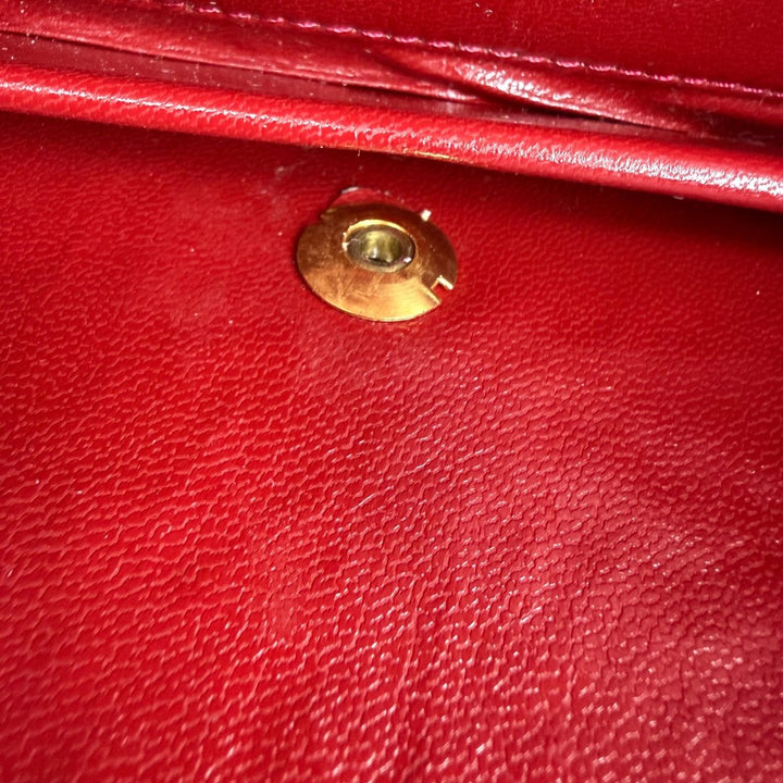 Chanel CC Mini Red Push Lock Single Flap Lambskin Shoulder Handbag - Lux Central