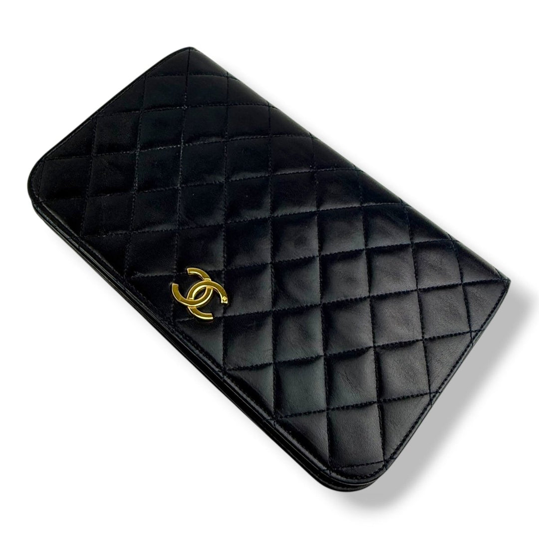 Chanel CC Navy Push Lock Single Flap Lambskin Shoulder Handbag - Lux Central