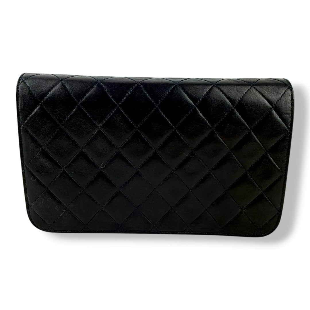 Chanel CC Navy Push Lock Single Flap Lambskin Shoulder Handbag - Lux Central