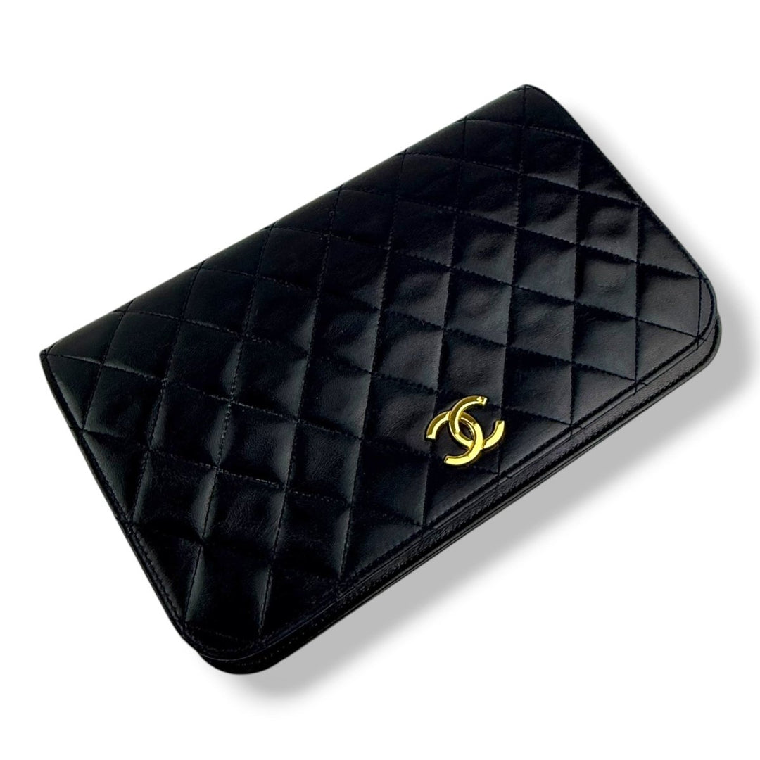 Chanel CC Navy Push Lock Single Flap Lambskin Shoulder Handbag - Lux Central