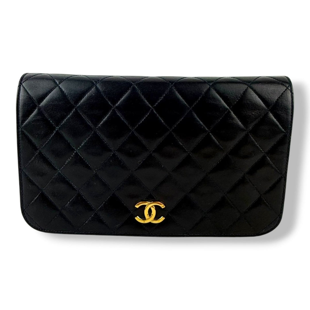 Chanel CC Navy Push Lock Single Flap Lambskin Shoulder Handbag - Lux Central