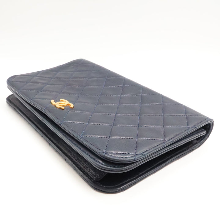 Chanel CC Navy Push Lock Single Flap Quilted Lambskin Shoulder Handbag - Lux Central