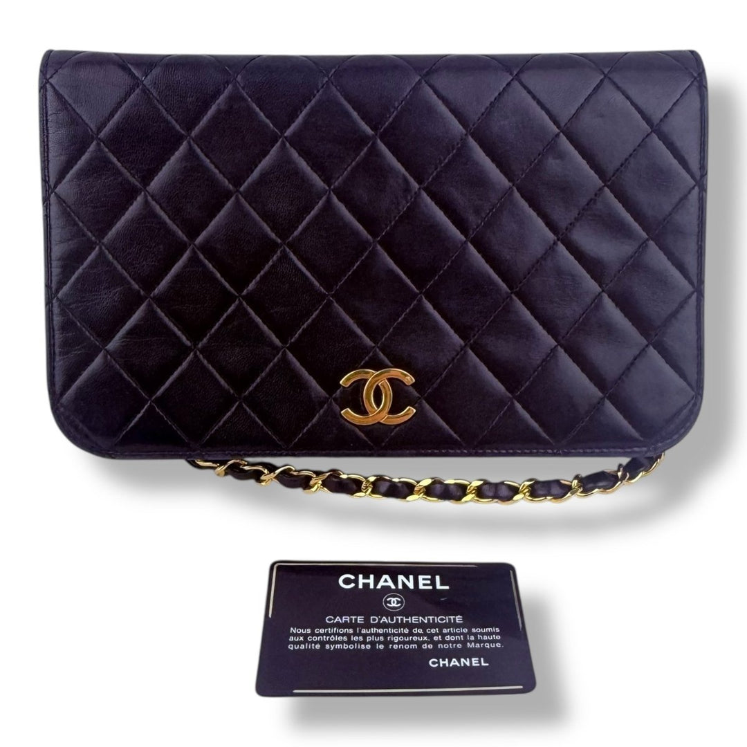Chanel CC Navy Push Lock Single Flap Vintage Shoulder Handbag - Lux Central