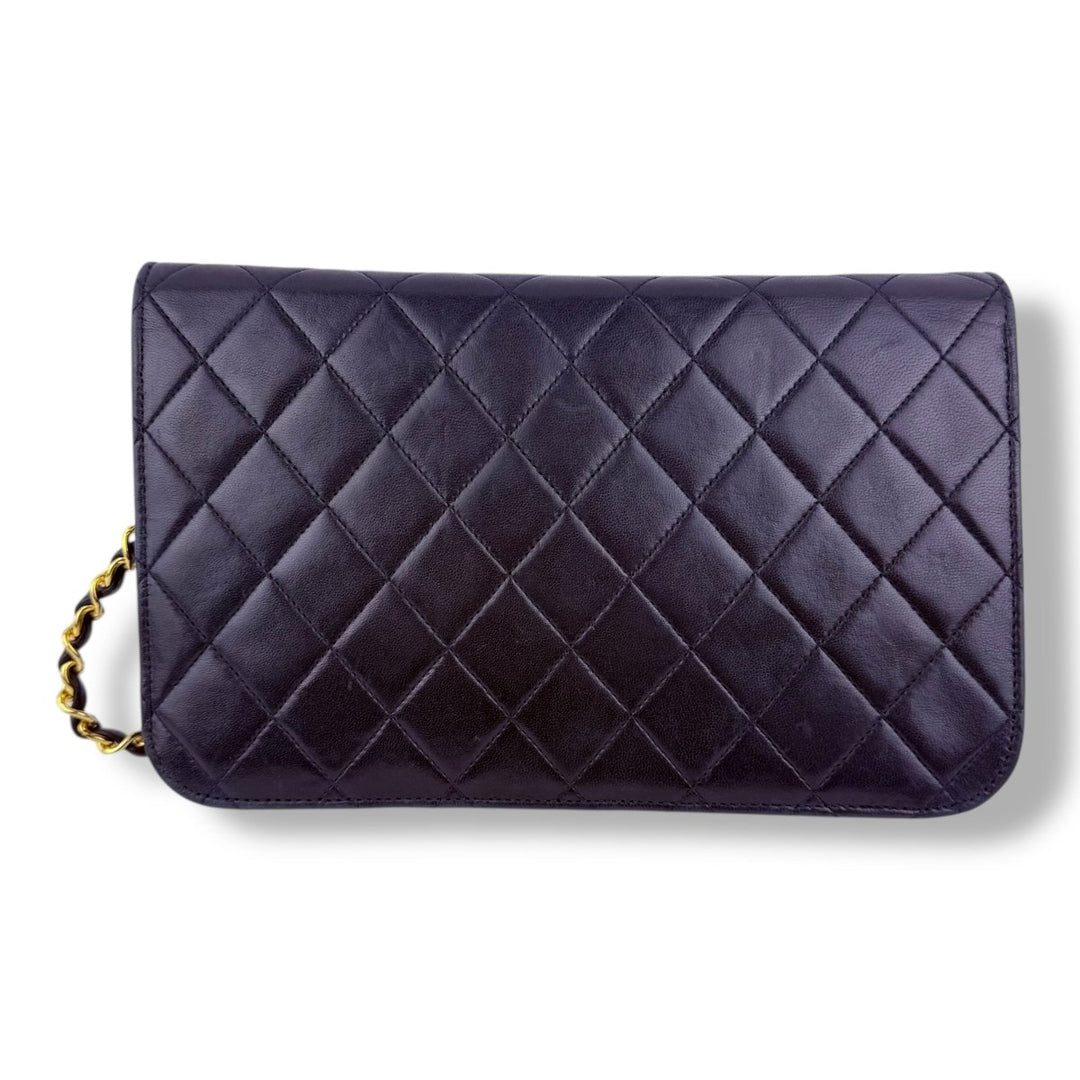 Chanel CC Navy Push Lock Single Flap Vintage Shoulder Handbag - Lux Central