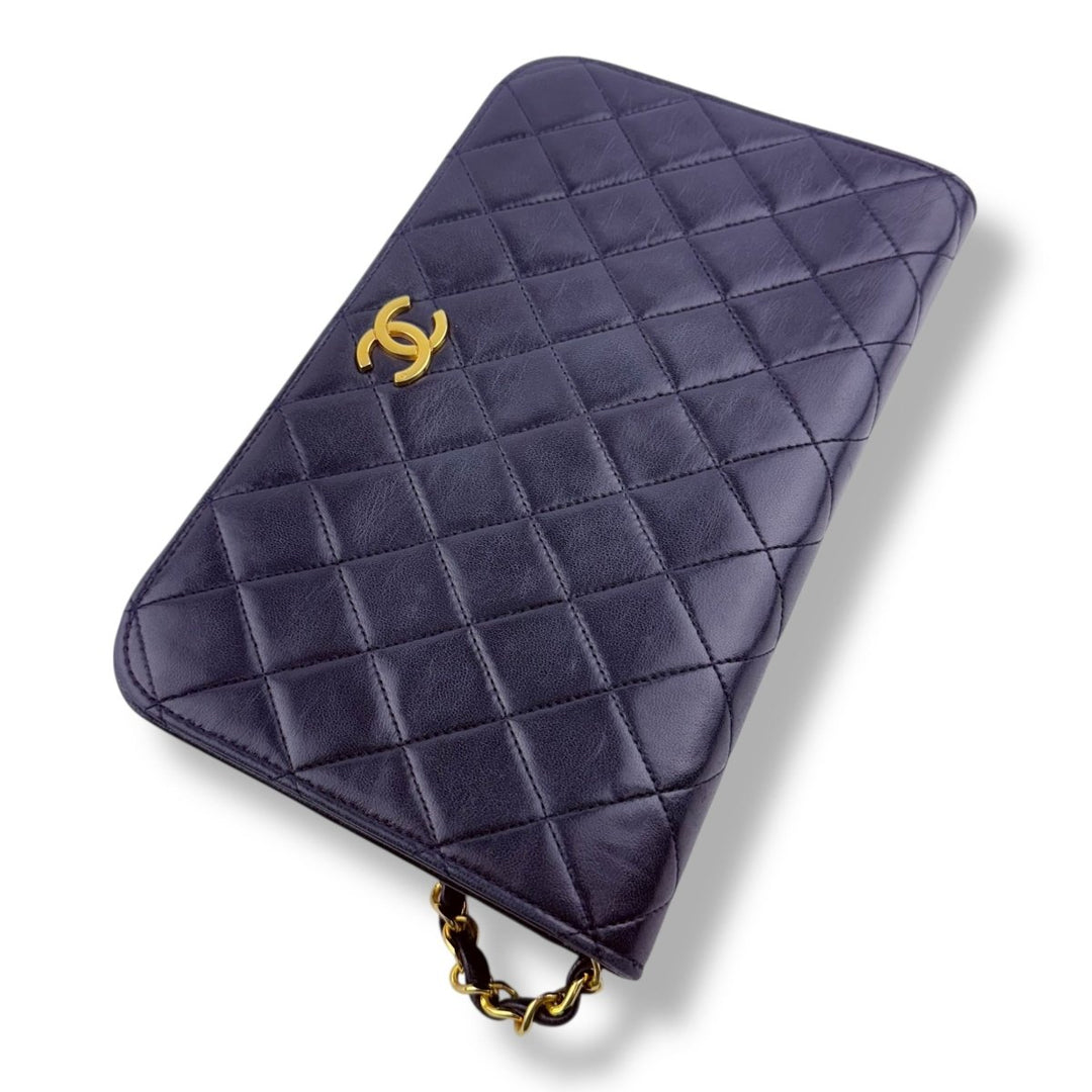 Chanel CC Navy Push Lock Single Flap Vintage Shoulder Handbag - Lux Central