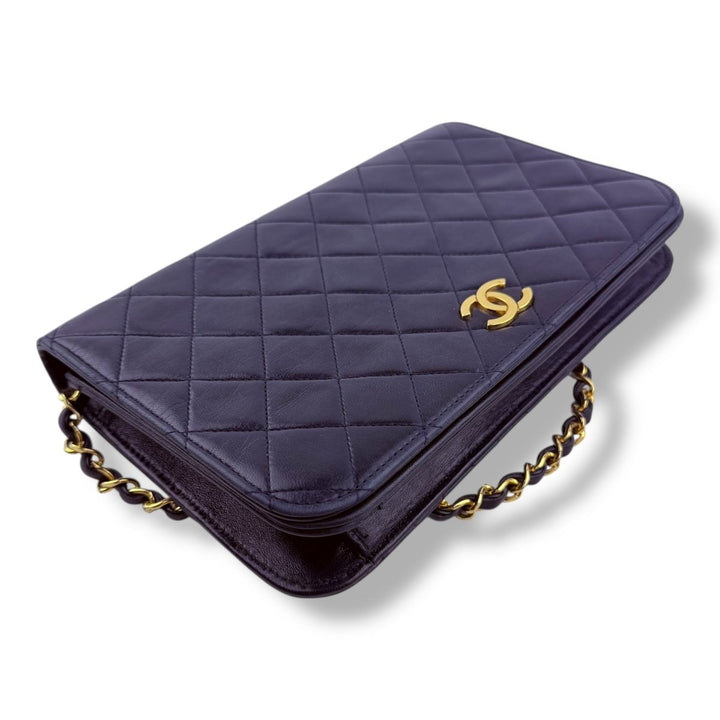 Chanel CC Navy Push Lock Single Flap Vintage Shoulder Handbag - Lux Central
