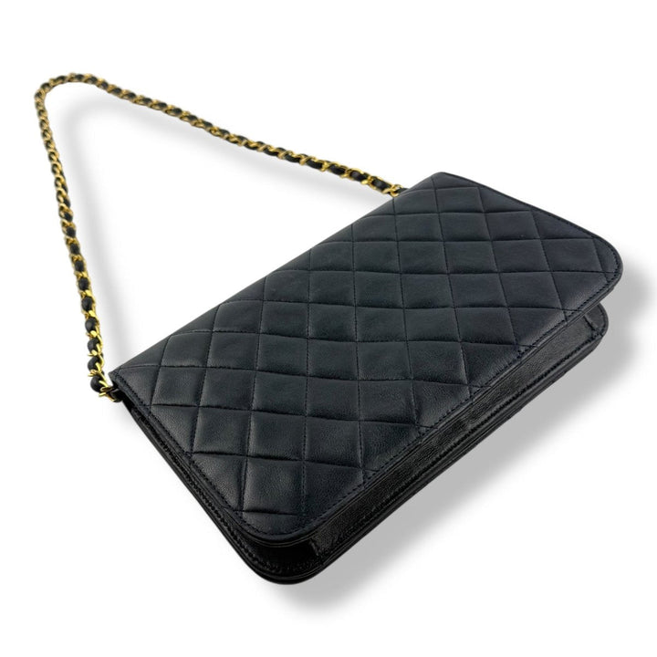 Chanel CC Navy Push Lock Single Flap Vintage Shoulder Handbag - Lux Central