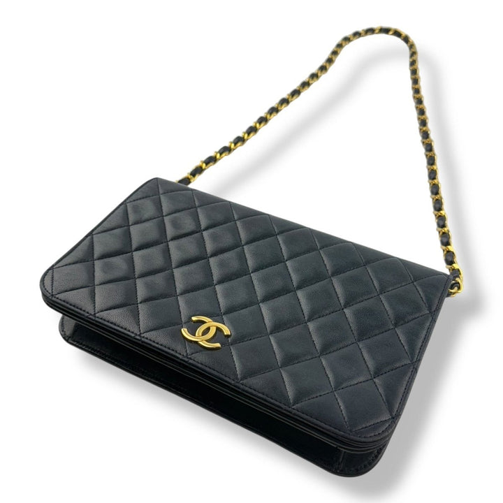 Chanel CC Navy Push Lock Single Flap Vintage Shoulder Handbag - Lux Central