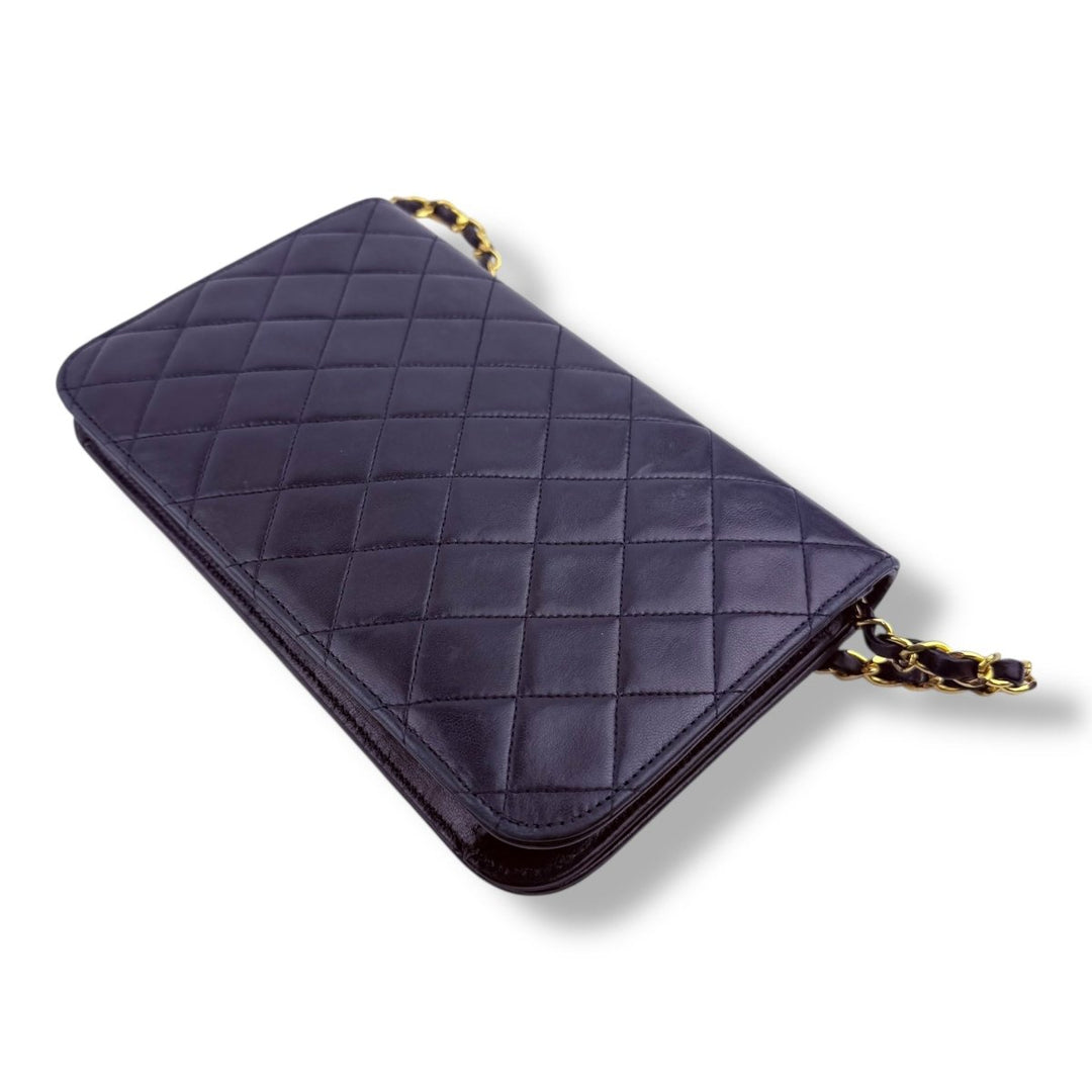 Chanel CC Navy Push Lock Single Flap Vintage Shoulder Handbag - Lux Central