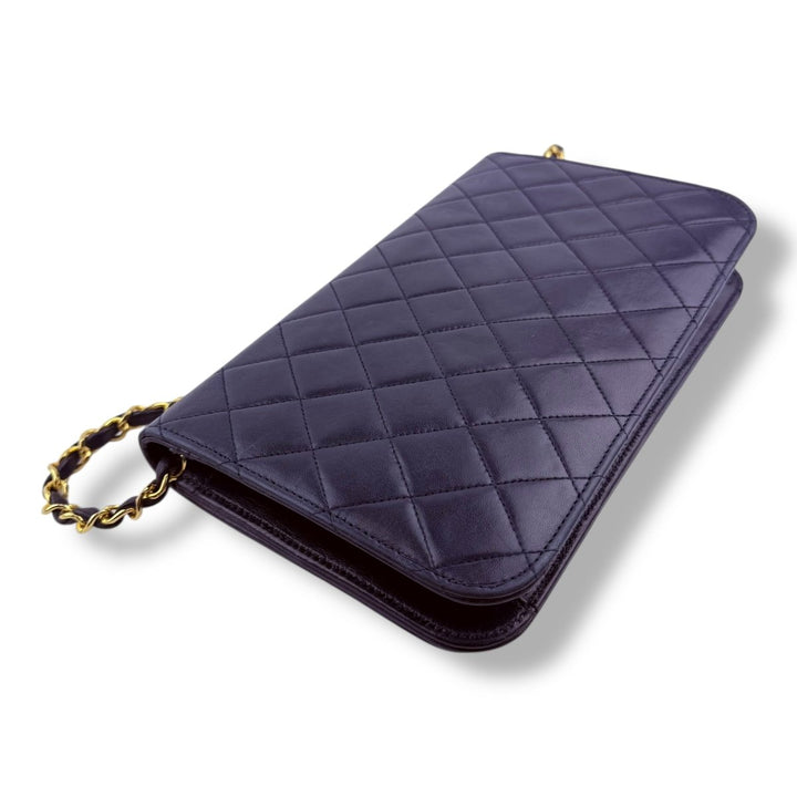 Chanel CC Navy Push Lock Single Flap Vintage Shoulder Handbag - Lux Central