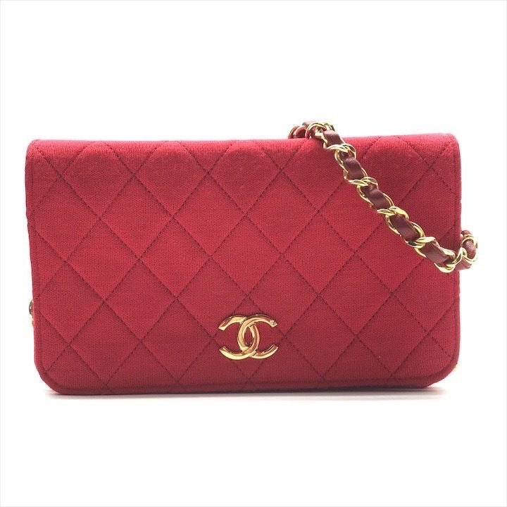 Chanel CC Red Push Lock Single Flap Quilted Cotton Shoulder Handbag - Lux Central