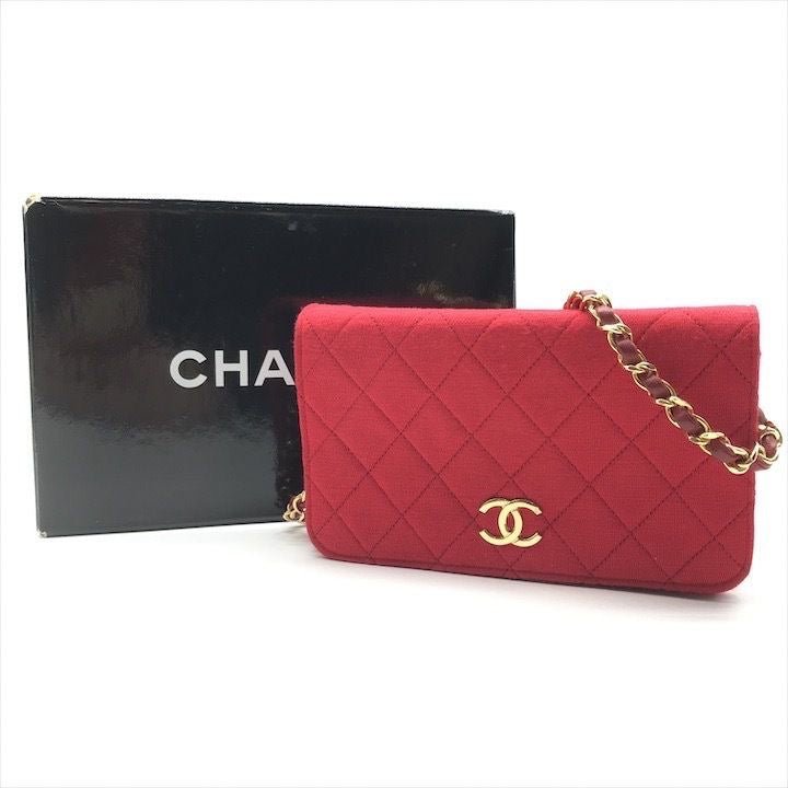 Chanel CC Red Push Lock Single Flap Quilted Cotton Shoulder Handbag - Lux Central
