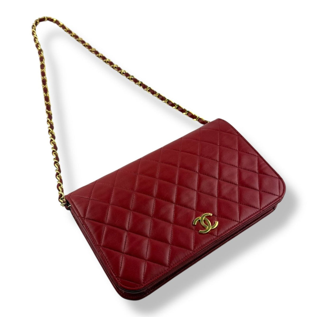 Chanel CC Red Push Lock Single Flap Vintage Shoulder Handbag - Lux Central