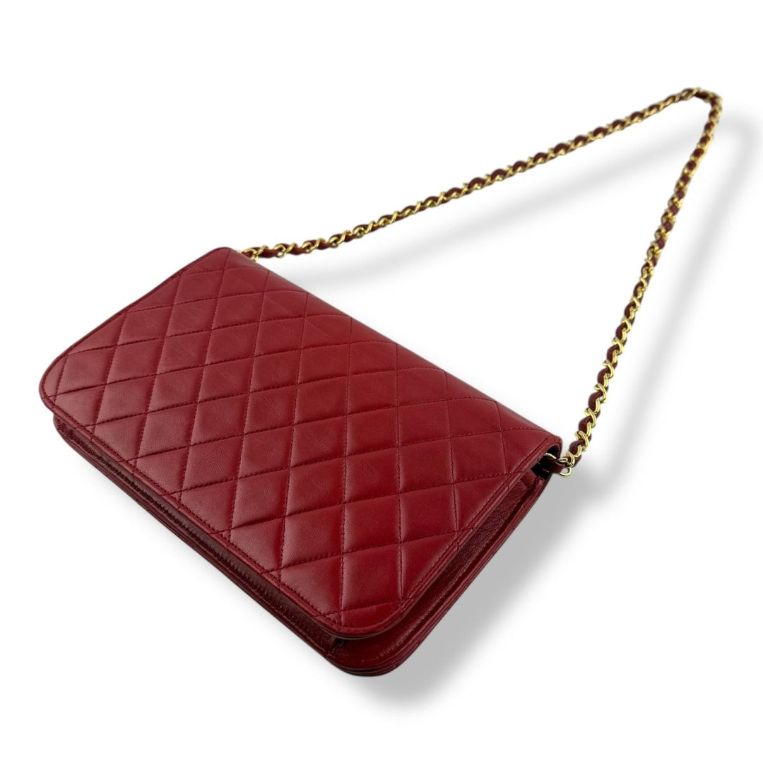 Chanel CC Red Push Lock Single Flap Vintage Shoulder Handbag - Lux Central