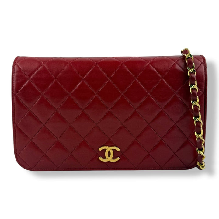 Chanel CC Red Push Lock Single Flap Vintage Shoulder Handbag - Lux Central