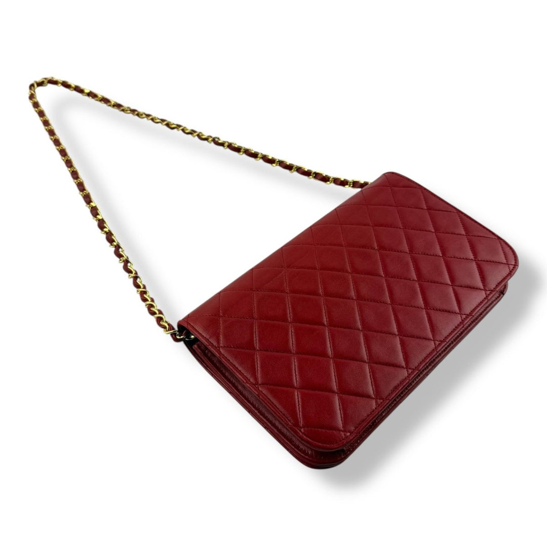 Chanel CC Red Push Lock Single Flap Vintage Shoulder Handbag - Lux Central
